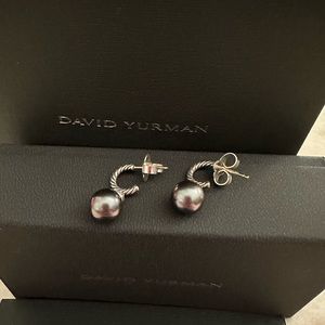 David Yurman Sterling Silver Grey Pearl Solari Diamonds Earrings